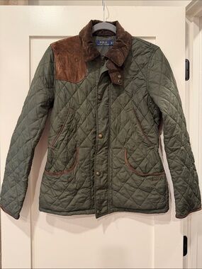 Polo by Ralph Lauren Olive Quilted Field Jacket with Brown Suede Accents size M